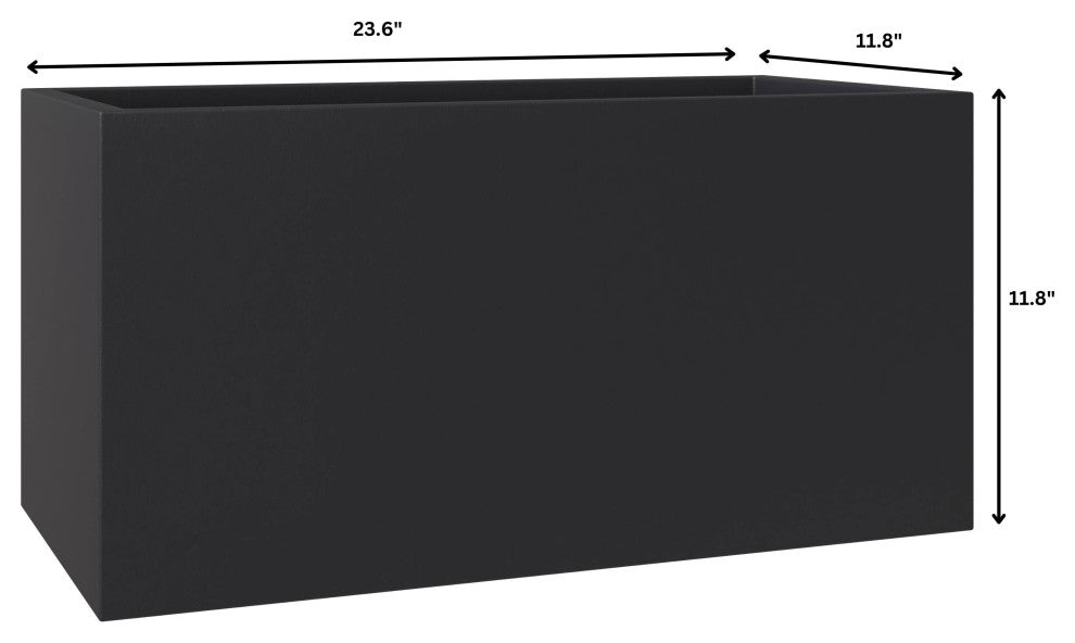 Bloom Rectangular Planter, Fiberstone and MGO Clay, Black, 12 Inch