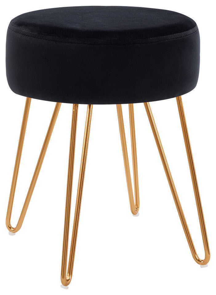 Golden Hairpin Legs Vanity Stool, Black