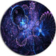 Dark Blue And Pink Fractal Flowers, Floral Disc Metal Artwork, 11"