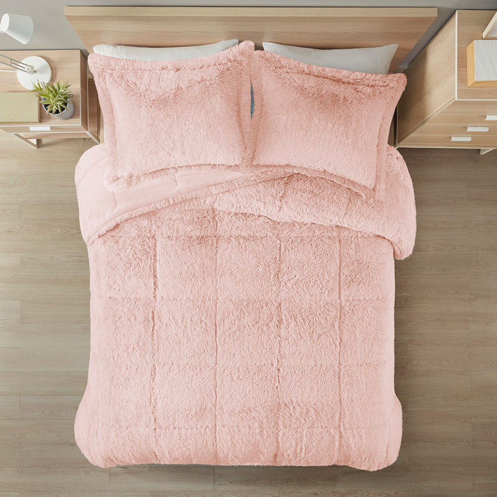 Intelligent Design Malea Shaggy Faux Fur Comforter Mini Set, Blush
