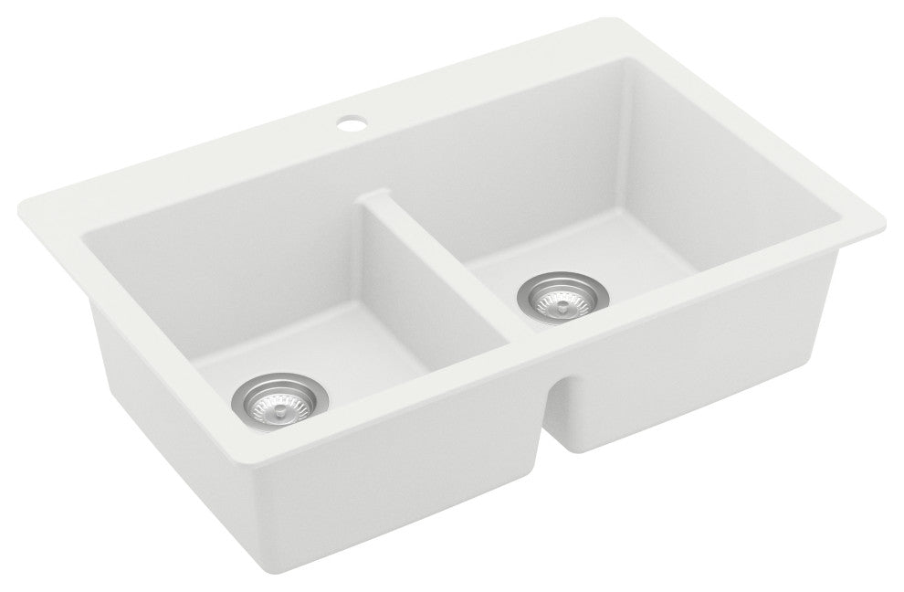 Karran 33" Top Mount Double Equal Bowl Quartz Kitchen Sink Kit, White