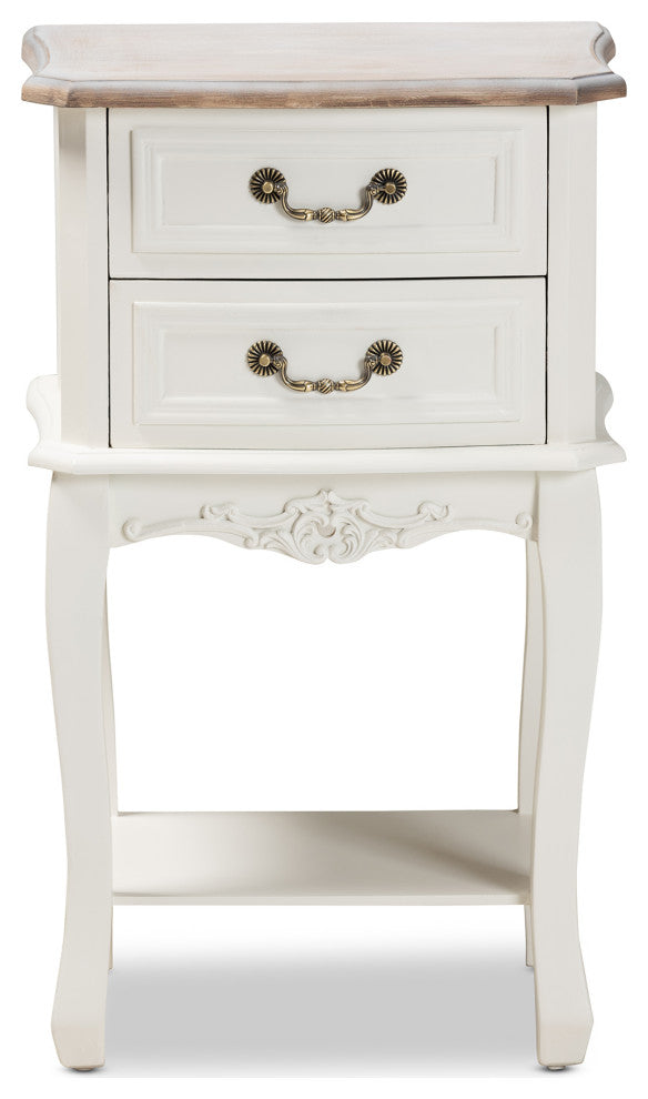 Glannant Country Cottage Two-Tone White and Oak 2-Drawer Wood Nightstand