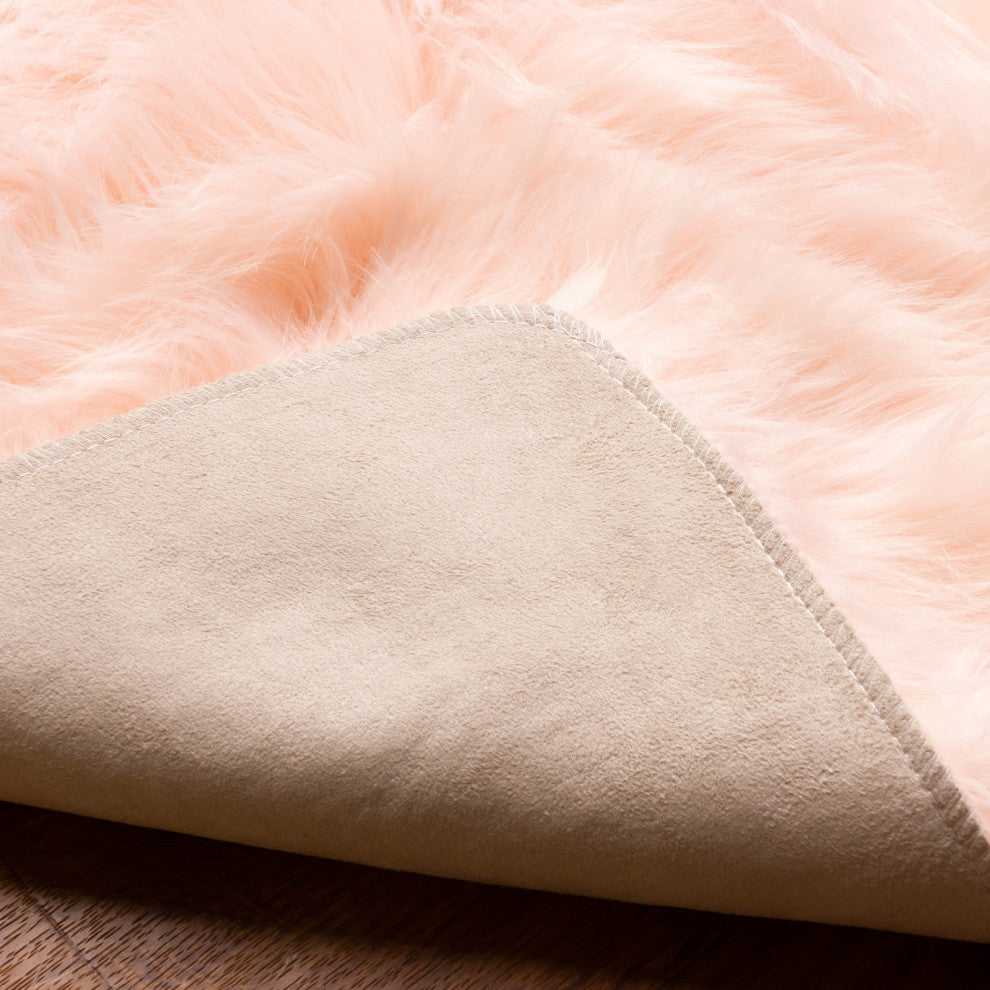 Plush and Soft Faux Sheepskin Fur Shag Area Rug, Dusty Rose, 5' X 7'