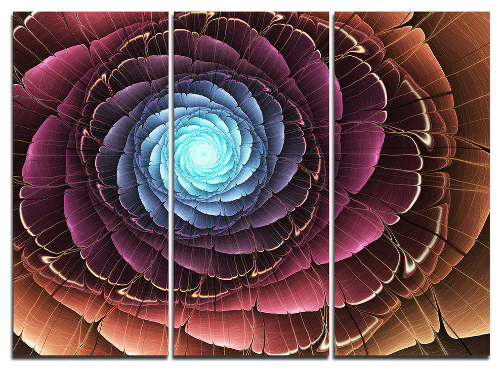 "Fractal Flower Pink Brown Digital Art" Metal Wall Art, 3 Panels, 36"x28"