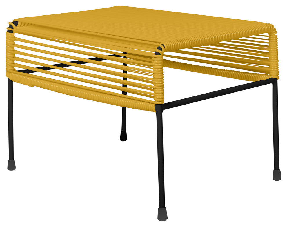 Atom Indoor/Outdoor Handmade Ottoman with Black Frame, Caramel Weave