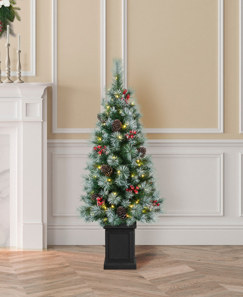 2-Pack 4' Pre-Lit Pine Artificial Christmas Porch Tree with 80 Warm White Lights
