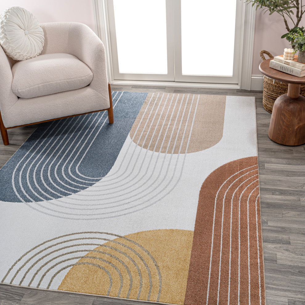 Arches Contemporary Minimalist Machine-Washable Multi 4 ft. x 6 ft. Area Rug