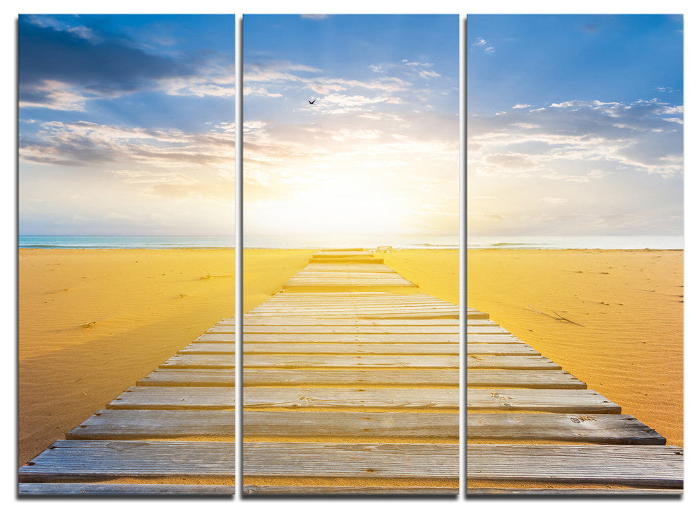 "Wooden Road at Blue Sea Beach" Sea Bridge Metal Wall Art, 3 Panels, 36"x28"