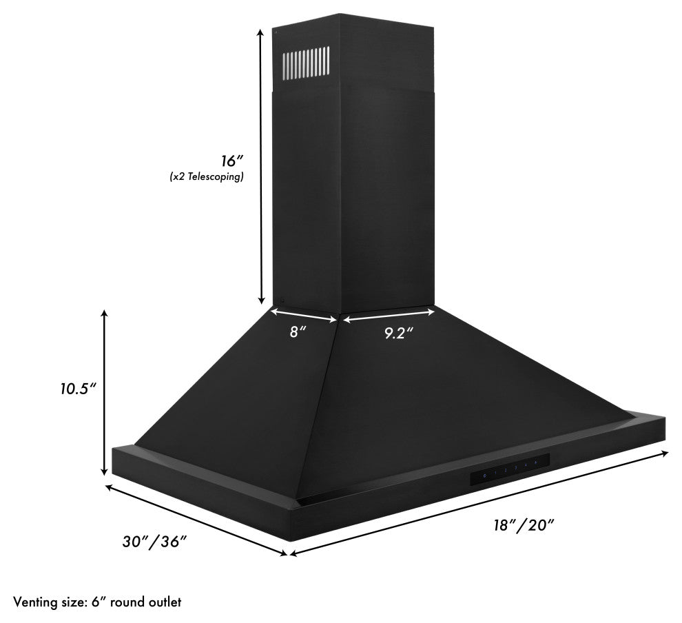 ZLINE 36" Convertible Vent Wall Range Hood in Black Stainless Steel