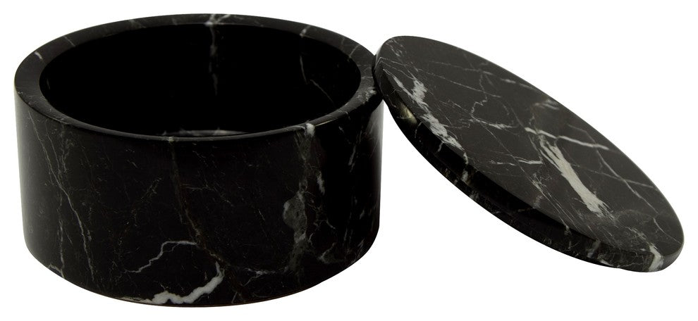 Eirenne Collection Black Zebra Marble 4" Circular Keepsake Box, Black