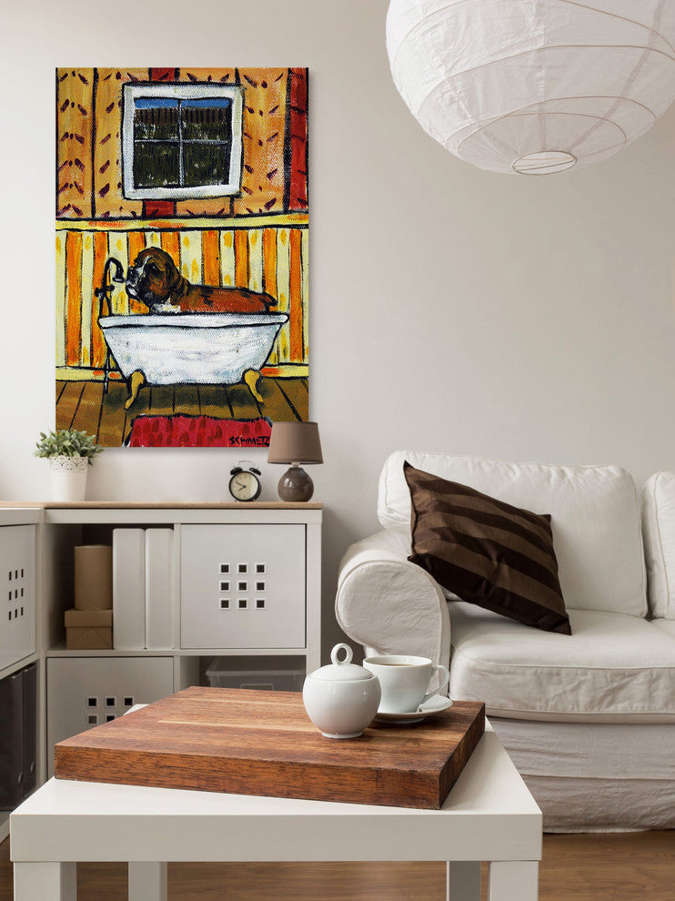 "Boxer Bath" Painting Print on Wrapped Canvas, 20"x30"