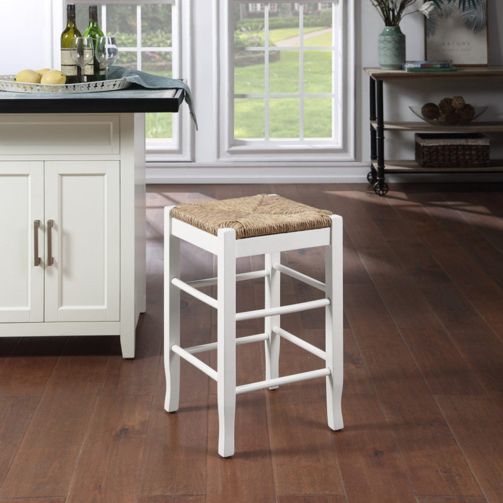 Square Rush Backless Counter Bar Stool, Cream