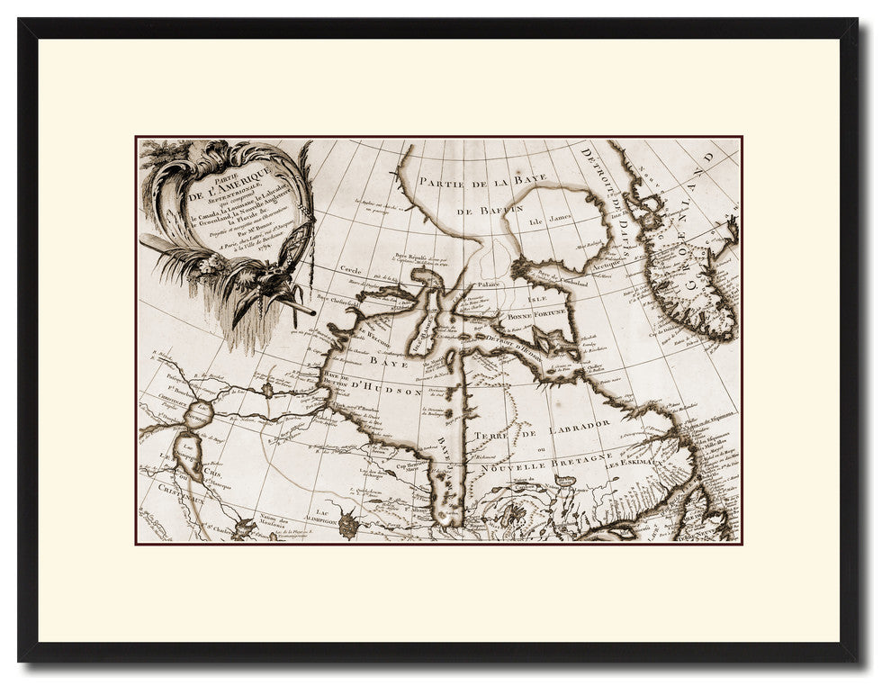 North East Canada & Greenland Vintage Sepia Map Canvas Print, 16"x21"