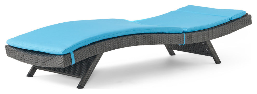 GDF Studio Nassau Outdoor Gray Wicker Adjustable Chaise Lounge, Blue Cushion