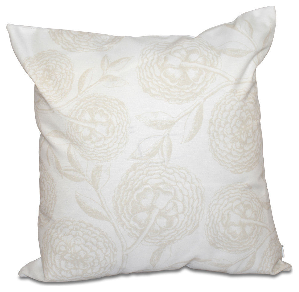 Antique Flowers, Floral Print Pillow, White, 18"x18"