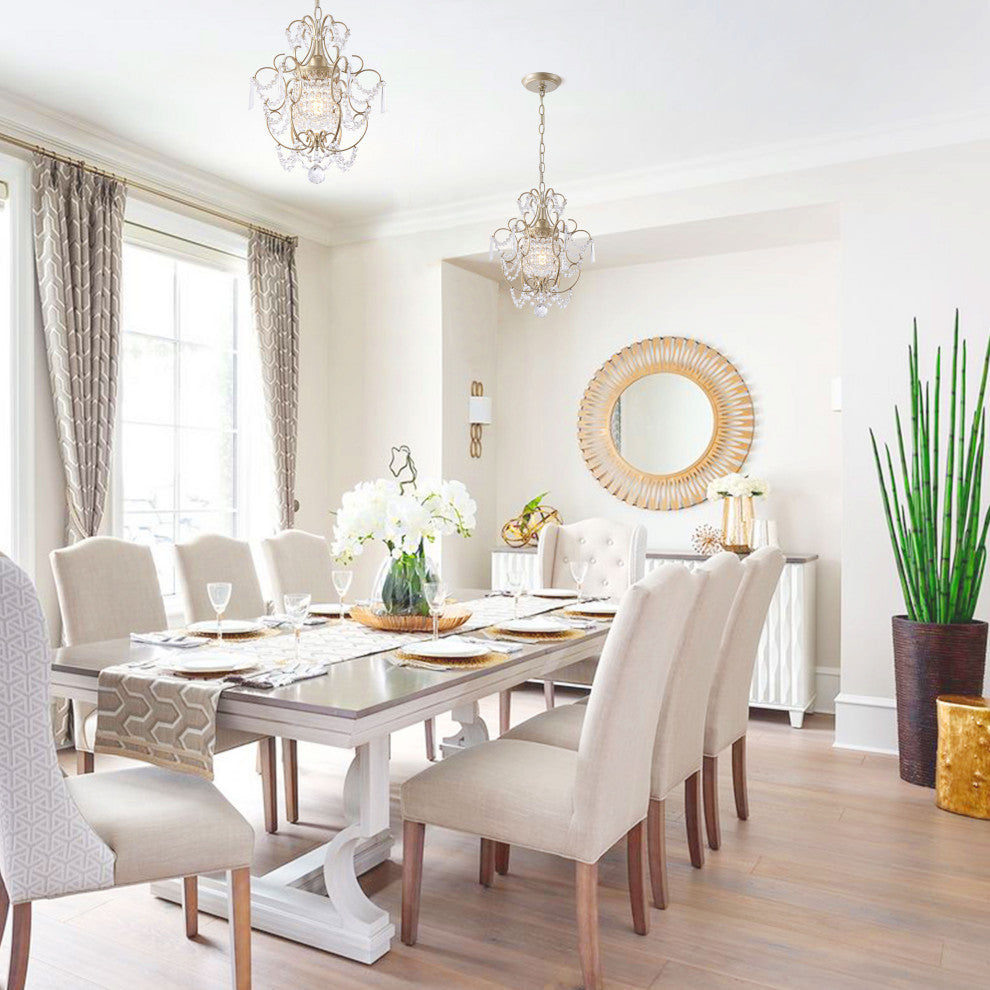 Ivy Glam 1-Light Brushed Champagne Silver Mini Crystal Chandelier