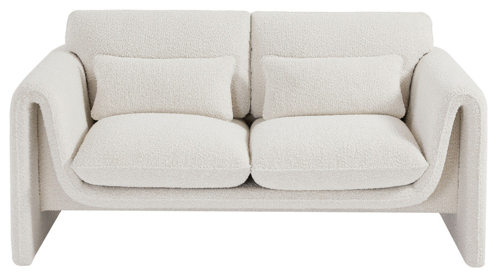 Stylus Boucle Fabric Upholstered Loveseat, Cream