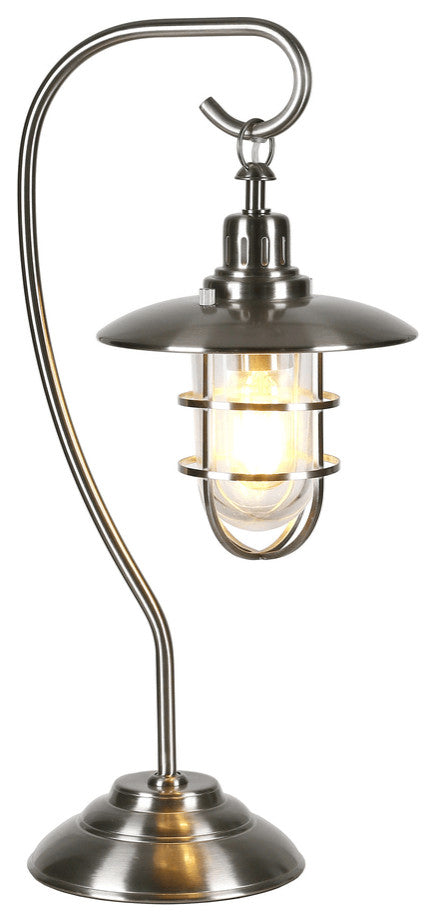 22" Nickel Metal Arched Table Lamp With Nickel Cage Shade