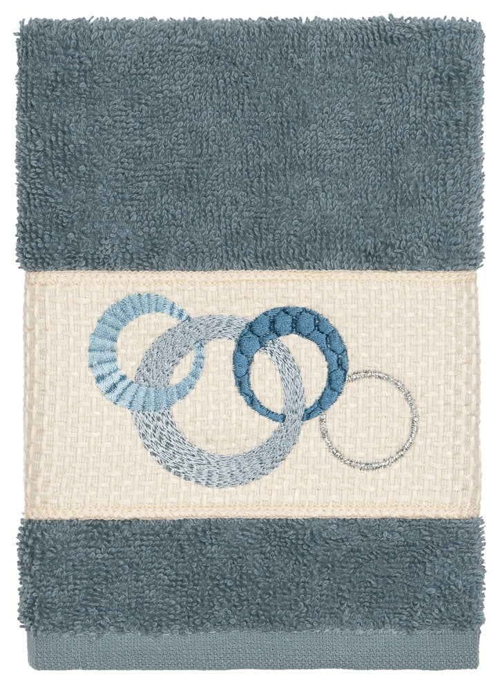 Linum Home Textiles Annabelle Embellished, Teal, Washcloth, 2-Piece Set