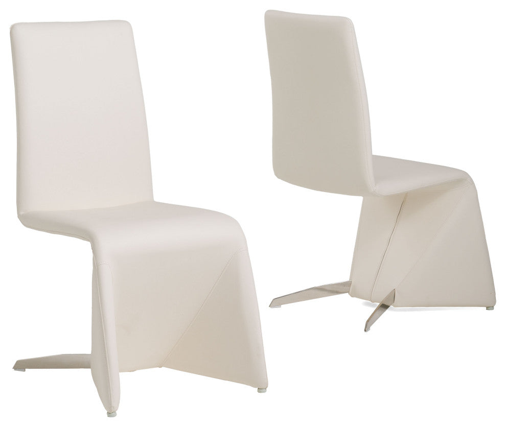 Modrest Nisse Contemporary Leatherette Dining Chairs, Set of 2, White, Chrome