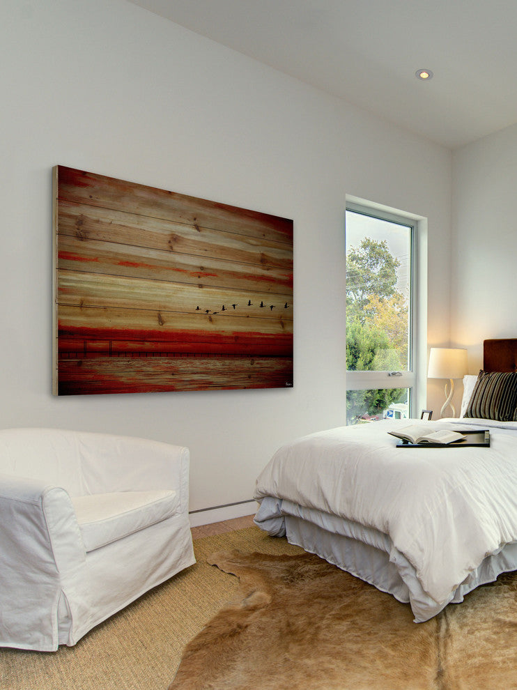 "Flying South" UV Ink Print on Natural Pine Wood, 36"x24"