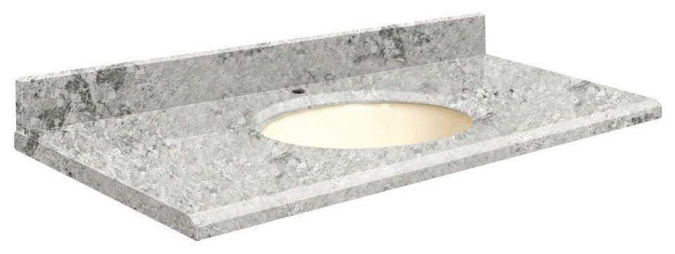 Quartz 37"x19" Vanity Top, Single Faucet Hole, Winter Wonder, Biscuit Bowl