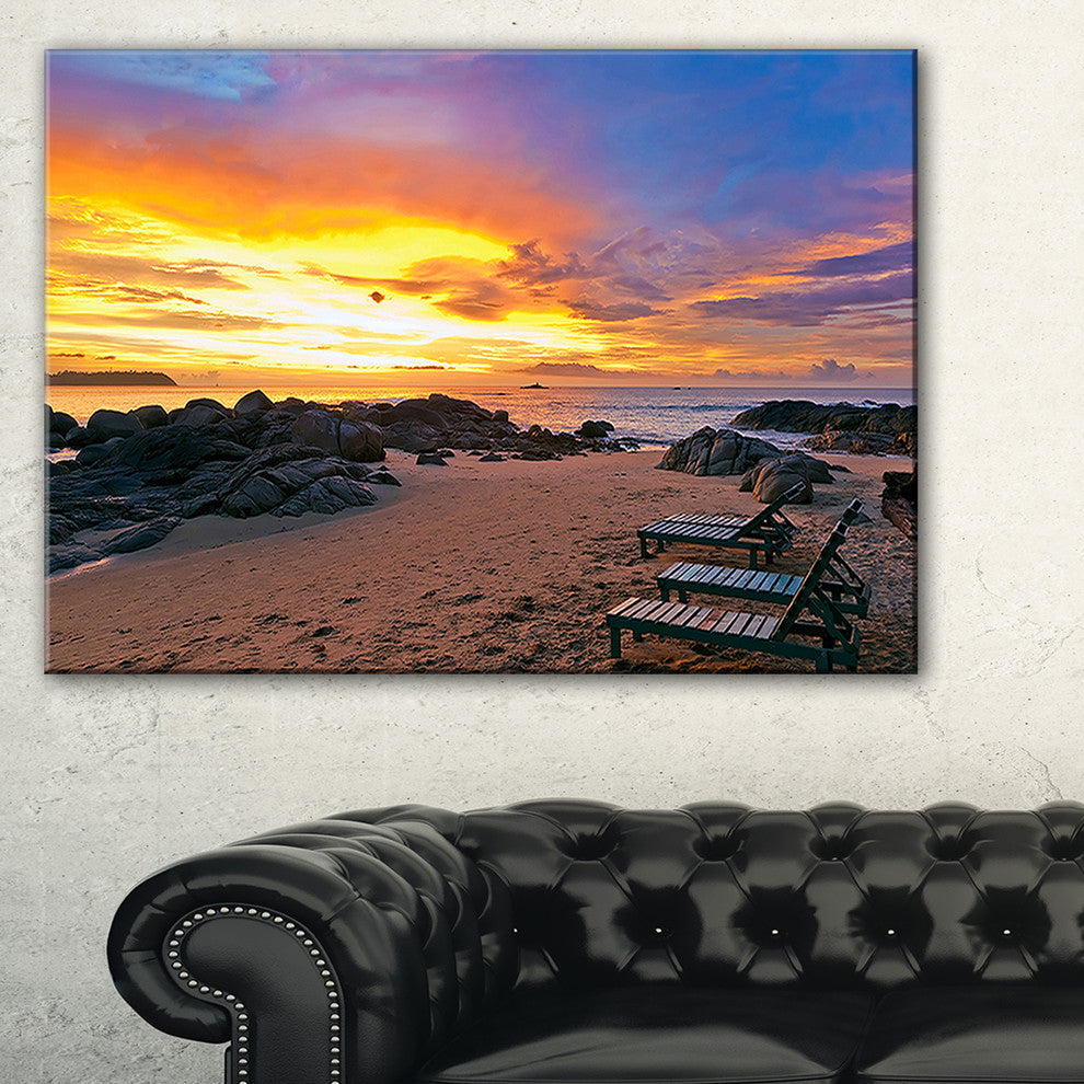 "Khao Lak Beach View At Sunset" Modern Seashore Canvas Art, 40"x20"