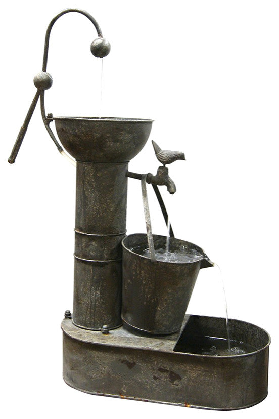 34" Tall Outdoor 3-Tier Rustic Metal Water Pump Fountain