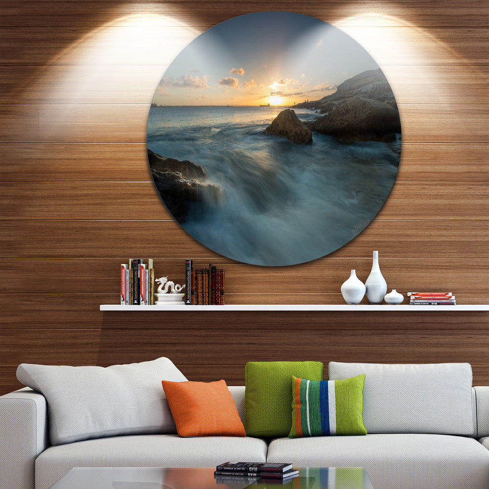 Sydney Seashore At Sunset, Seashore Round Metal Wall Art, 36"