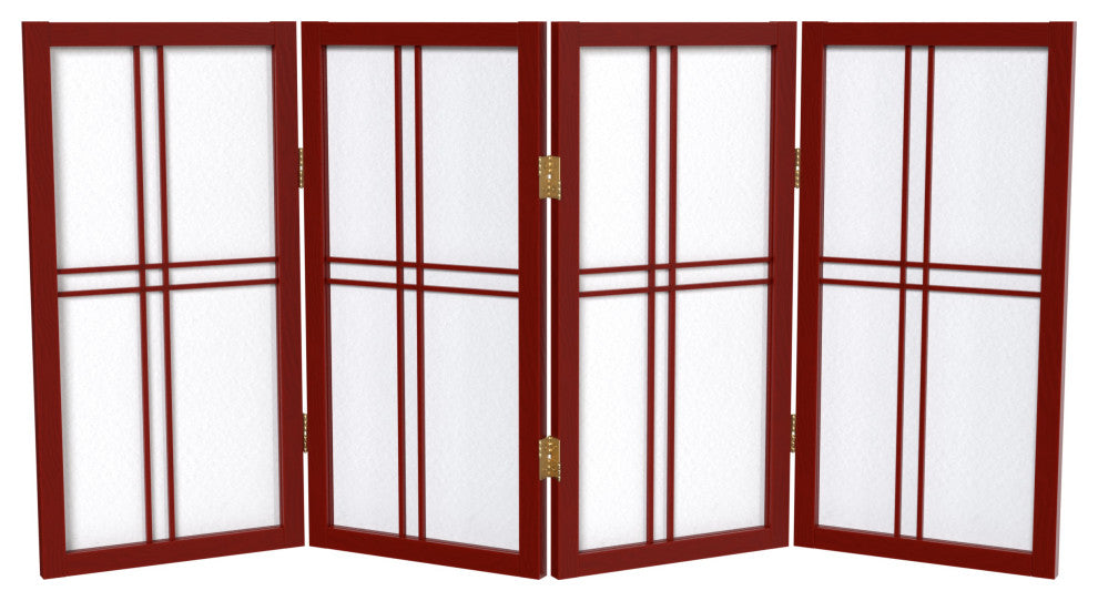 2' Tall Desktop Double Cross Shoji Screen, Rosewood, 4 Panels