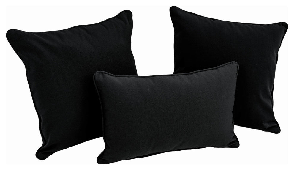 Solid Twill Throw Pillows With Inserts, 3-Piece Set, Black