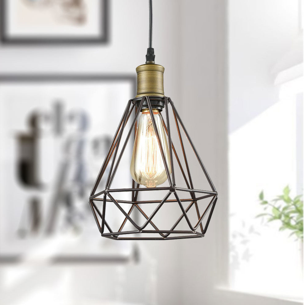 Vintage Polygon Wire Pendant Lighting, Oil Rubbed Bronze