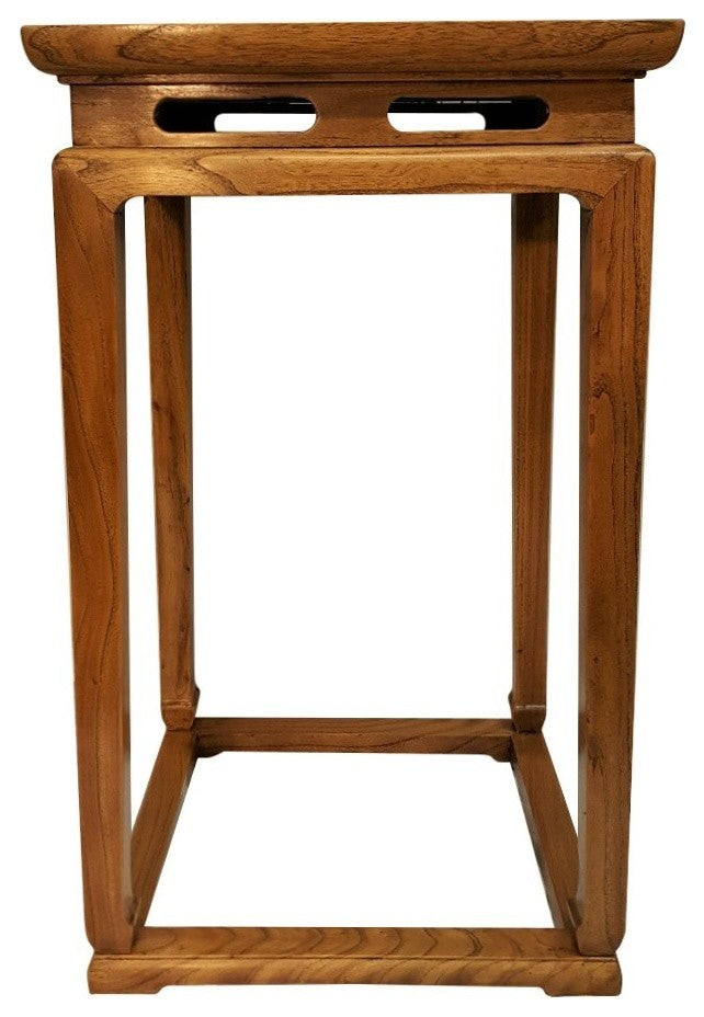 Tapered Table, Ming-Style Handmade Elm Wood With Burl Top