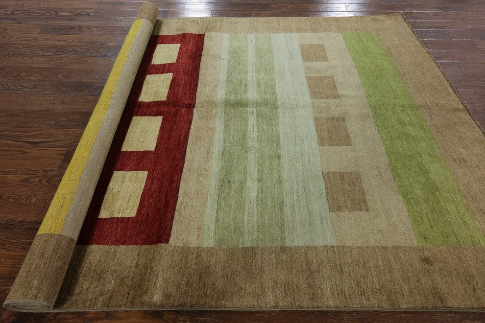 Modern Collection Multicolor 7'x10' Gabbeh Hand Knotted Wool Area Rug H9145