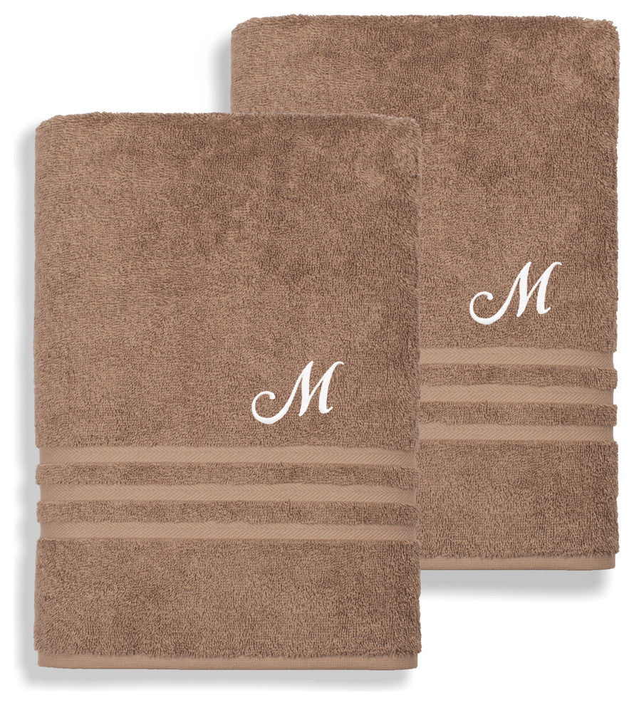 Denzi Bath Sheets With Monogrammed Letter, Set of 2, M