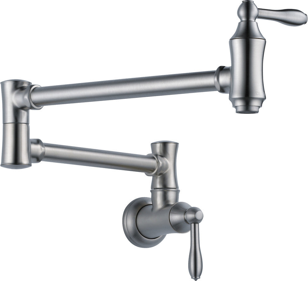 Delta Traditional Wall Mount Pot Filler, Arctic Stainless, 1177LF-AR