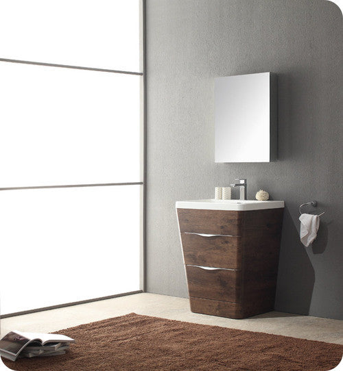 Milano 26" Rosewood Modern Bathroom Vanity With Medicine Cabinet, FFT3111CH