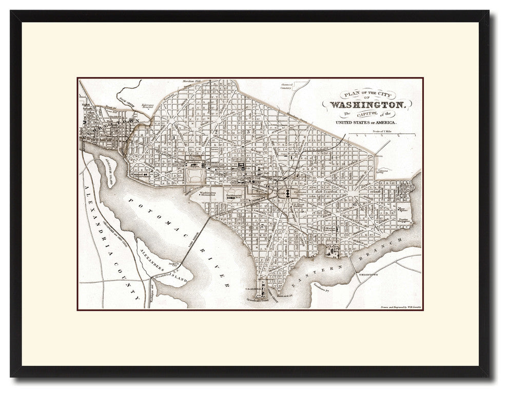 Washington Dc Vintage Sepia Map Canvas Print, 16"x21"