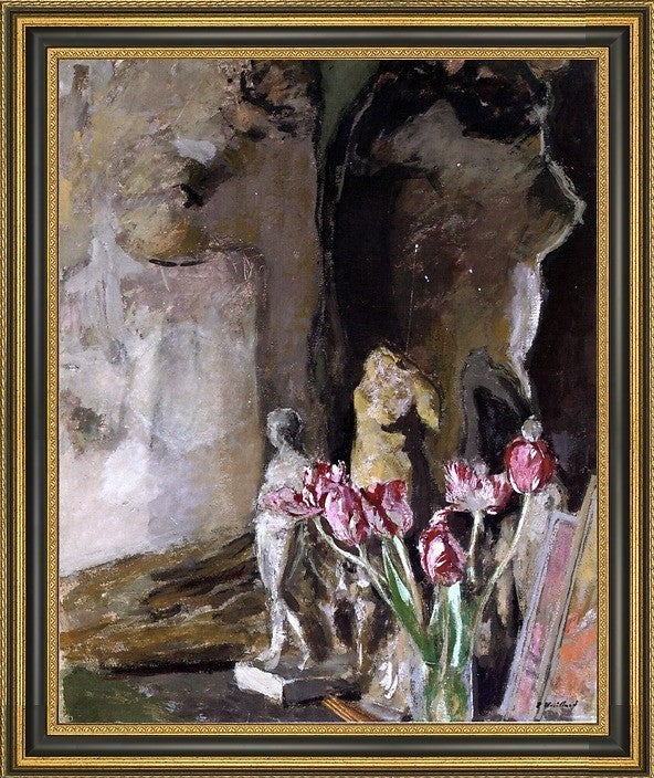 Edouard Vuillard Tulips and Statuettes Framed Premium Canvas Print, 16"x20"