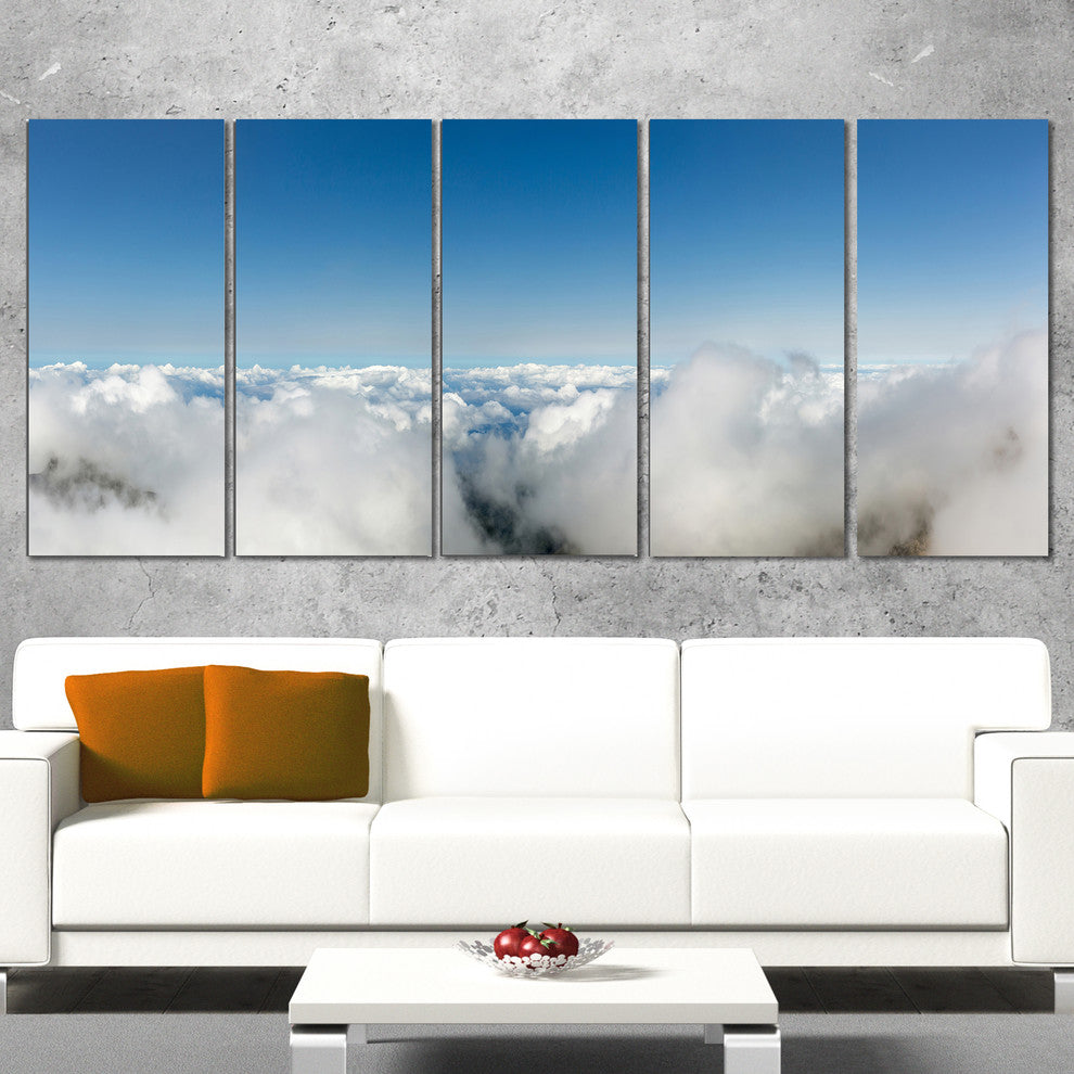 "Bright Blue Sky Above Clouds" Contemporary Landscape Wall Art, 5Panel, 60"x28"
