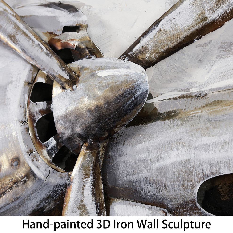 "Retro Airplane Propeller" Mixed Media Iron Hand Painted Dimensional Wall Art