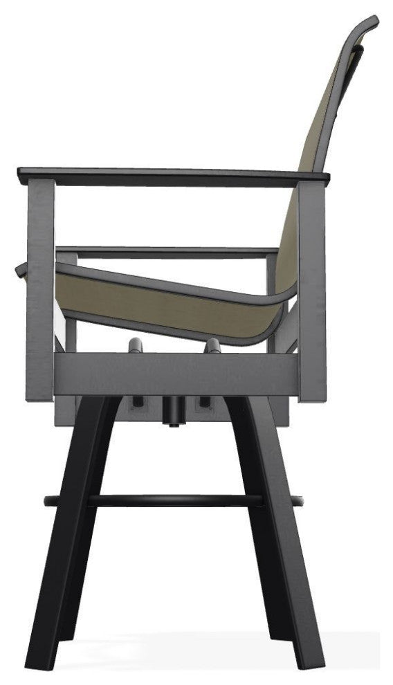 Leeward Sling Bar Height Outdoor Swivel Armchair, Elevation Stone/Black