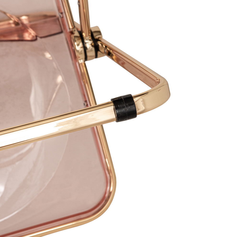 Lawrence Acrylic Folding Chair With Gold Frame, Rose Pink