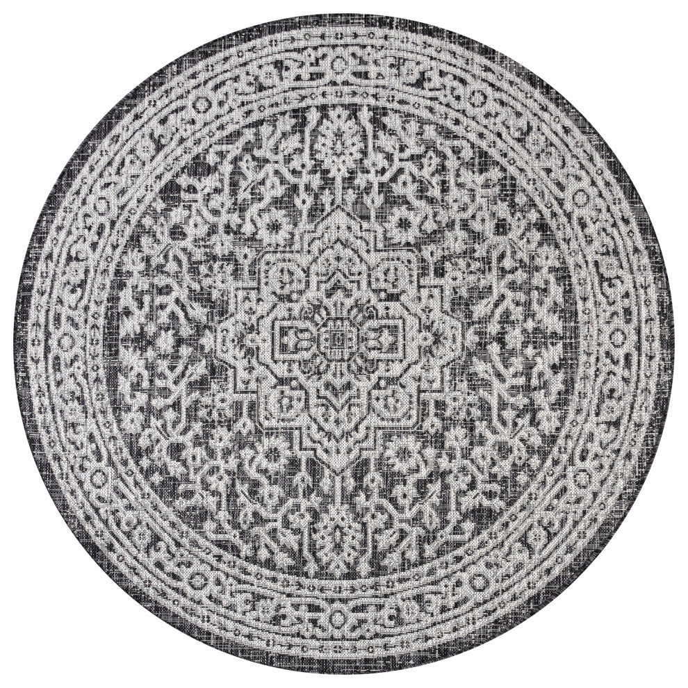 Sinjuri Medallion Textured Weave Indoor/Outdoor Area Rug