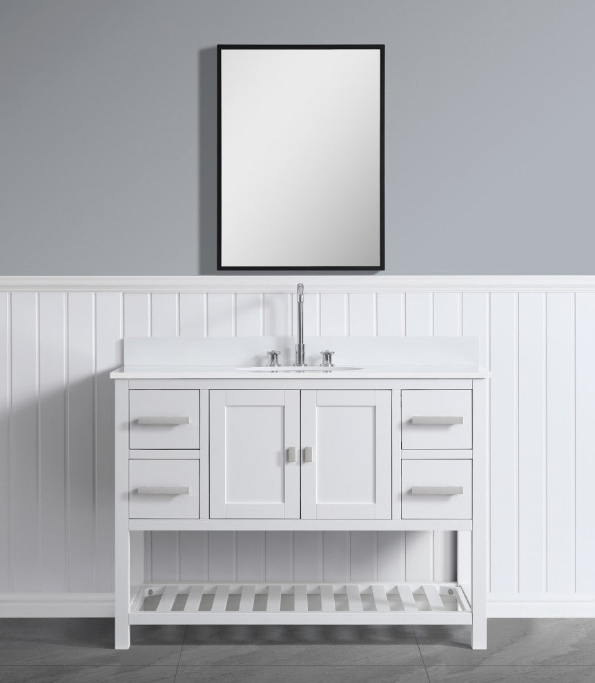 Monaco Bathroom Vanity Base Cabinet Without Top, White, 48", Single Sink
