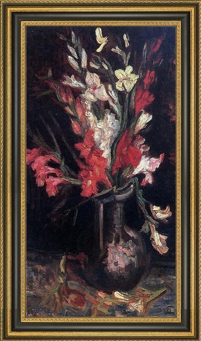 Vincent Van Gogh Vase with Red Gladioli Framed Premium Canvas Print, 14"x28"