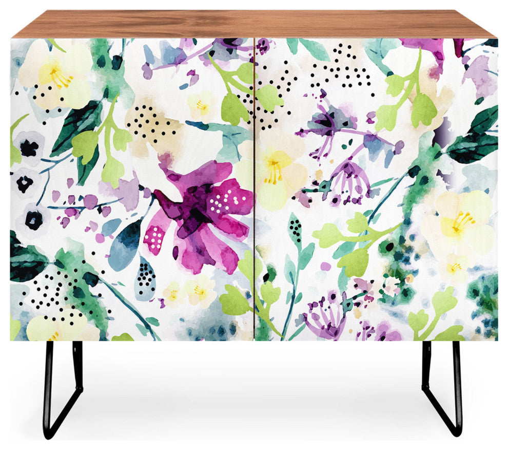 Deny Designs Violet Credenza, Walnut, Black Steel legs