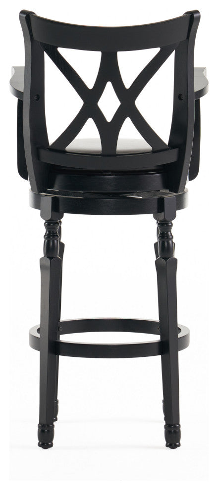 Similan Contemporary Bonded Leather Swivel Barstool, Black