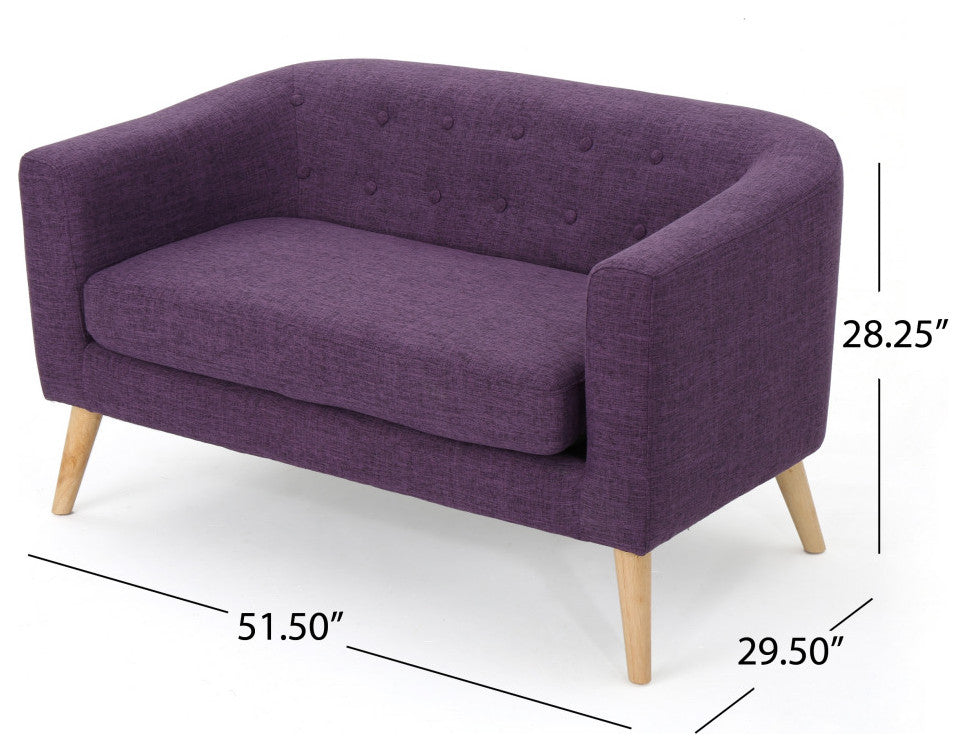 GDF Studio Carol Button Back Mid Century Fabric Modern Loveseat, Muted Purple