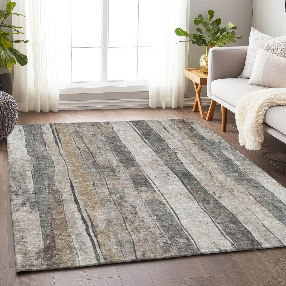 Machine Washable Indoor/Outdoor Chantille ACN1874 Putty 5' x 7'6" Rug